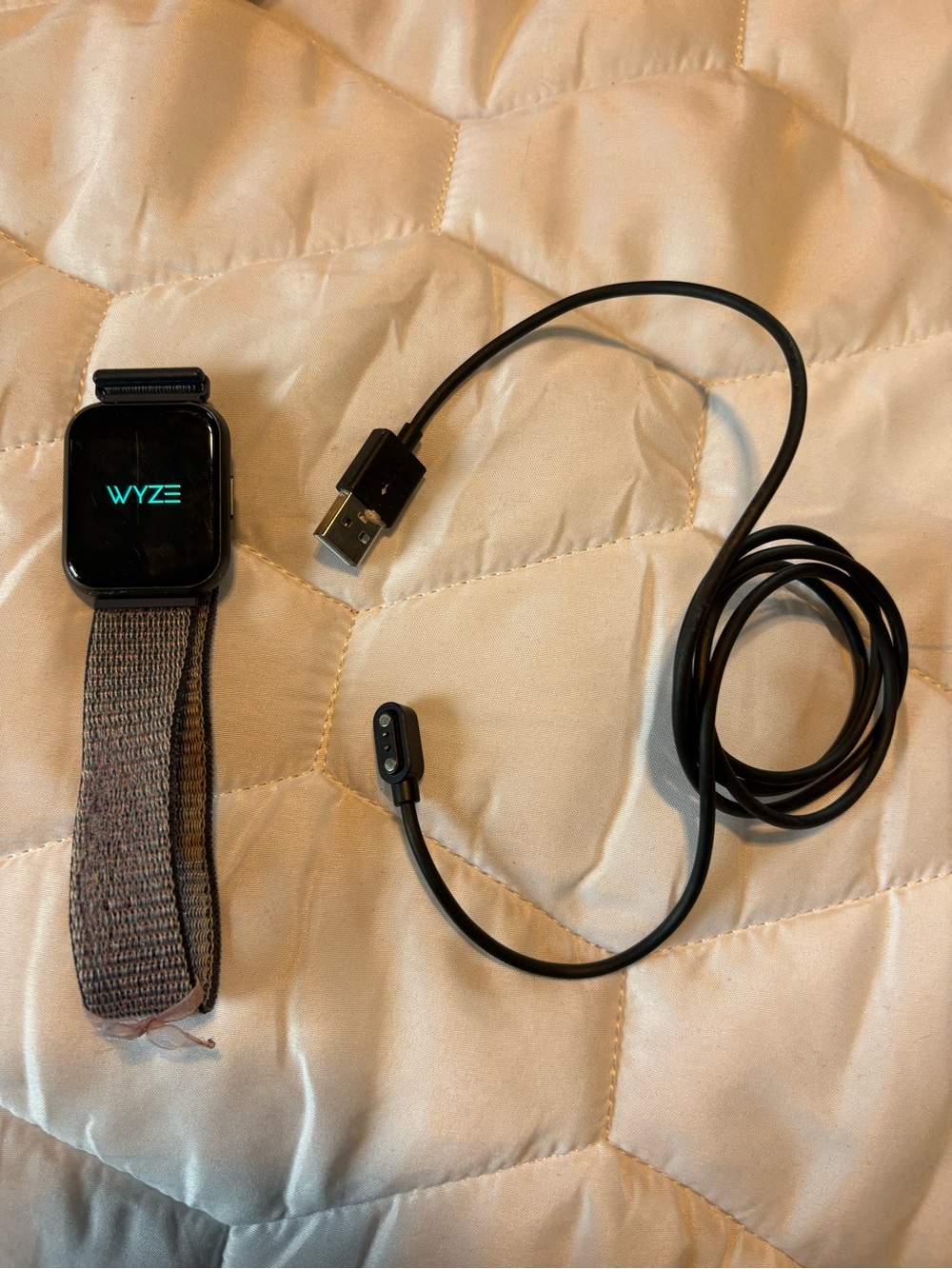 Wyze Smartwatch with Black Case and Gray Fabric Band + USB Magnetic Charger
